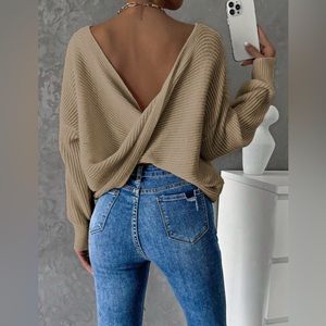 Tan SHEIN Cross Back Sweater